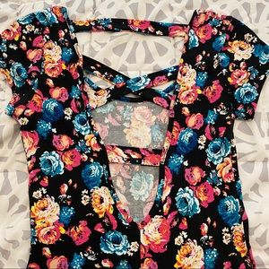 Low back, criss-cross floral dress